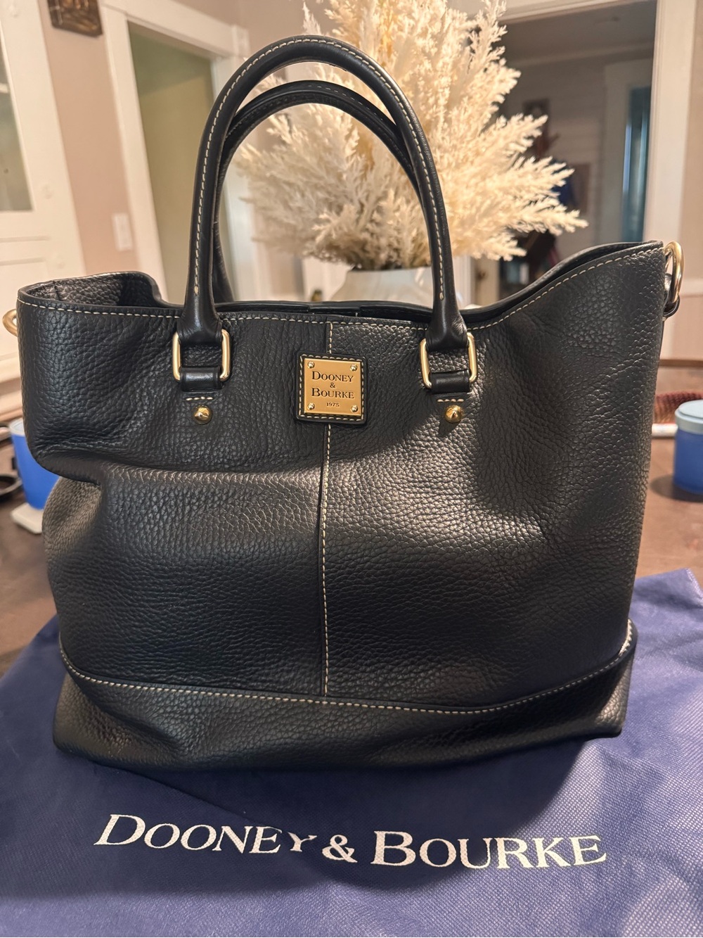 Dooney & Bourke Black Pebble Grain Leather Tote with Gold Hardware - Picture 2 of 7